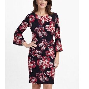 TOMMY HILFIGER Black & Red Floral Print Bell Sleeve Dress Size 4 NWOT
